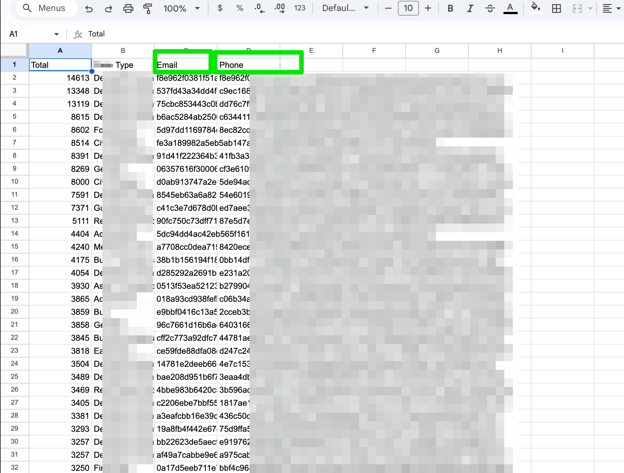 Sample Data Setup in Google Sheets
