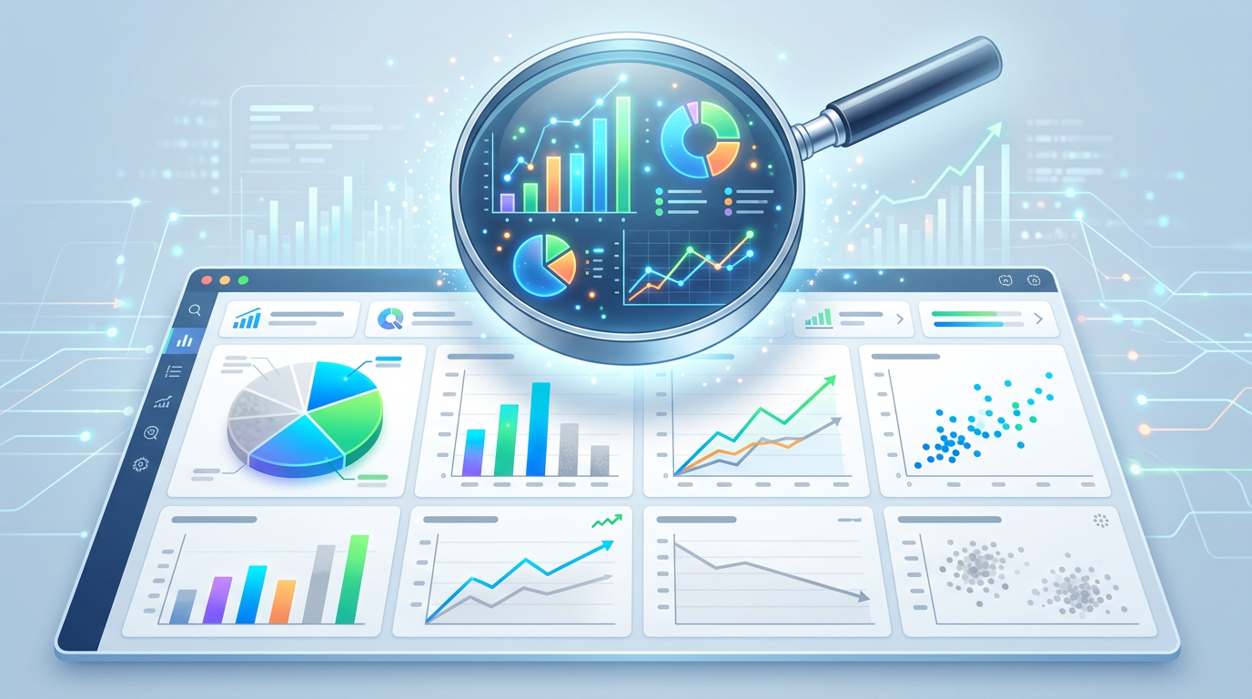 Magnifying glass over a PPC dashboard, signifying strategies to minimize wasted ad spend.