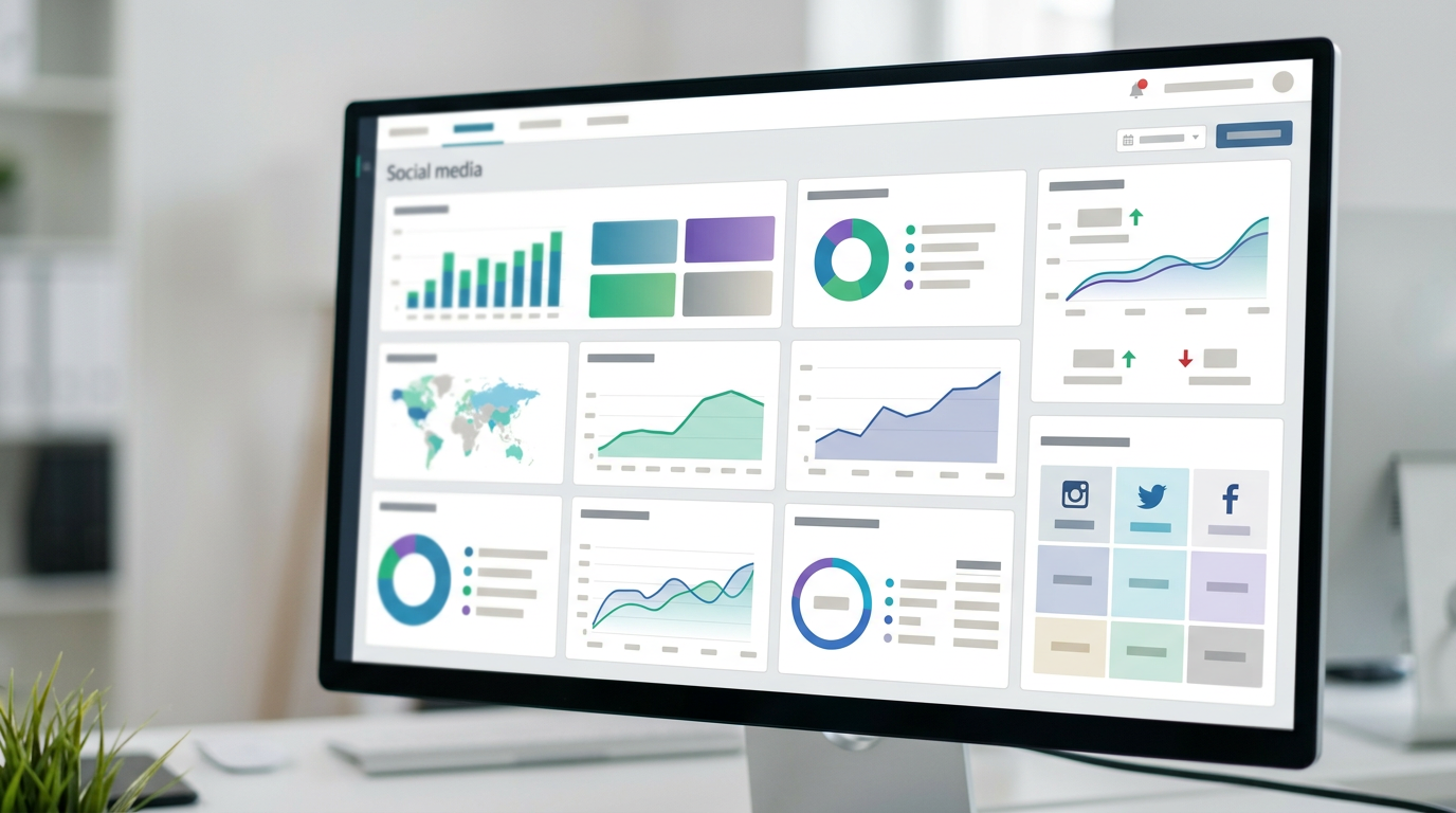 Social media dashboard graphic representing a successful strategy for small businesses.