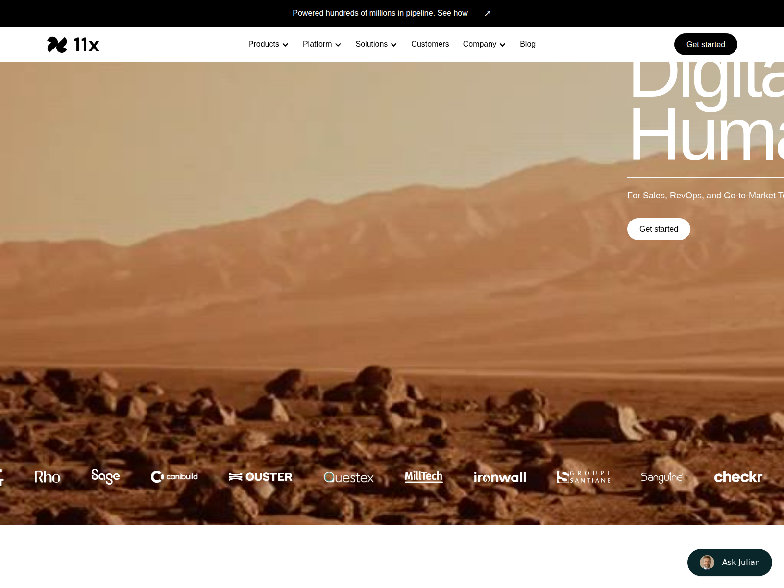 11x.ai homepage featuring Alice and Mike AI SDRs