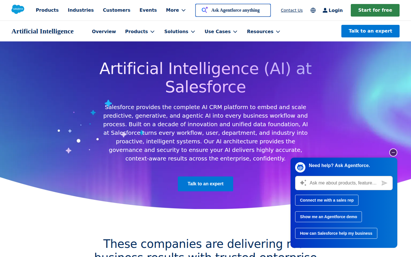 Salesforce Einstein AI overview page